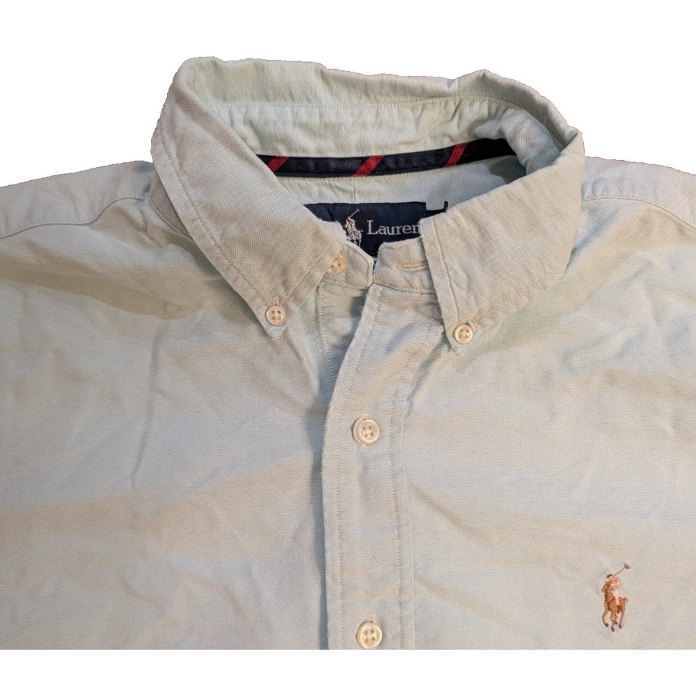 Ralph Lauren Button Down Classic Fit Flesh Pony Men's L Blue Short Sleeve Shirt